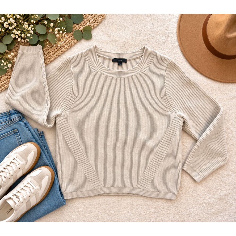 J.Crew Women's Small Cream Heavy Ribbed Crewneck Sweater